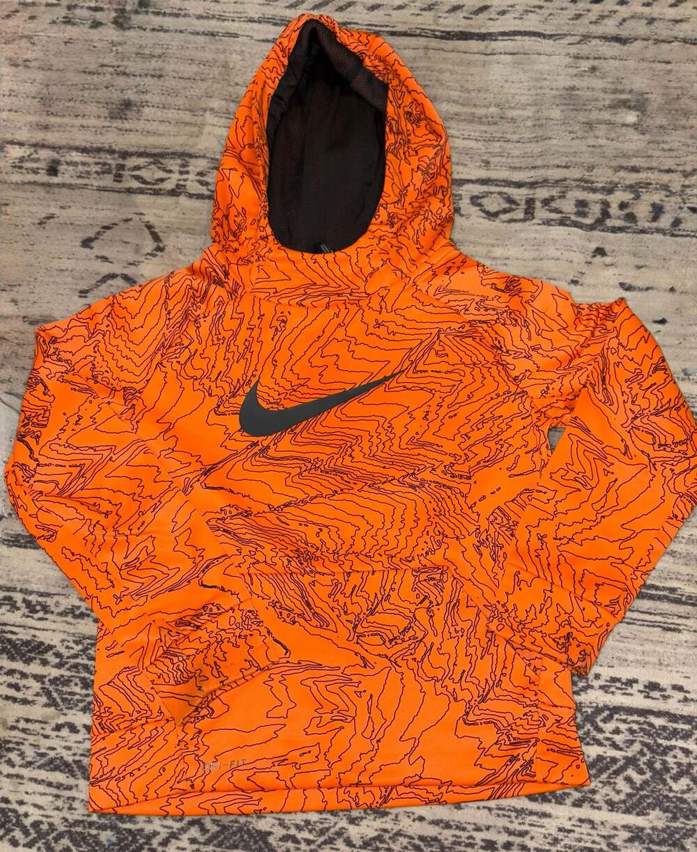 Nike Boys 6/M Dri-Fit Orange Topography Graphic Pullover Hoodie
